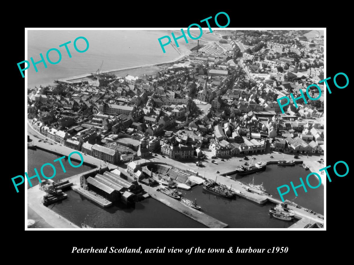 OLD LARGE HISTORIC PHOTO OF PETERHEAD SCOTLAND, AERIAL VIEW OF THE TOWN c1950 3