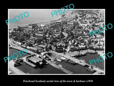 OLD LARGE HISTORIC PHOTO OF PETERHEAD SCOTLAND, AERIAL VIEW OF THE TOWN c1950 3