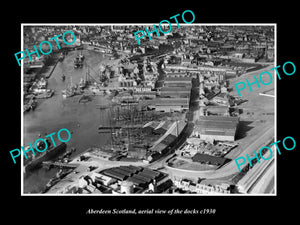 OLD LARGE HISTORIC PHOTO OF ABERDEEN SCOTLAND, AERIAL VIEW OF THE DOCKS c1930