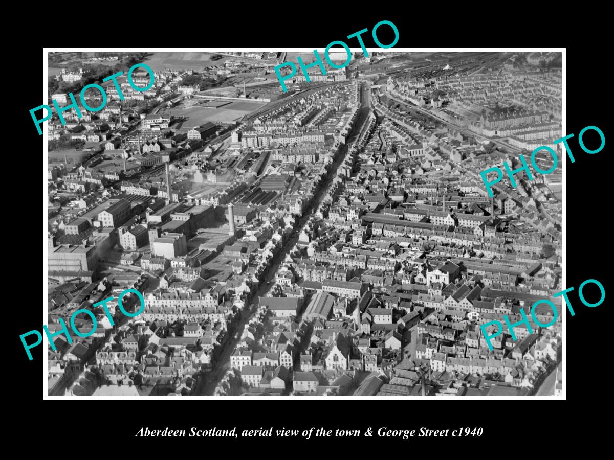 OLD LARGE HISTORIC PHOTO OF ABERDEEN SCOTLAND, VIEW OF THE TOWN & GEORGE ST 1940