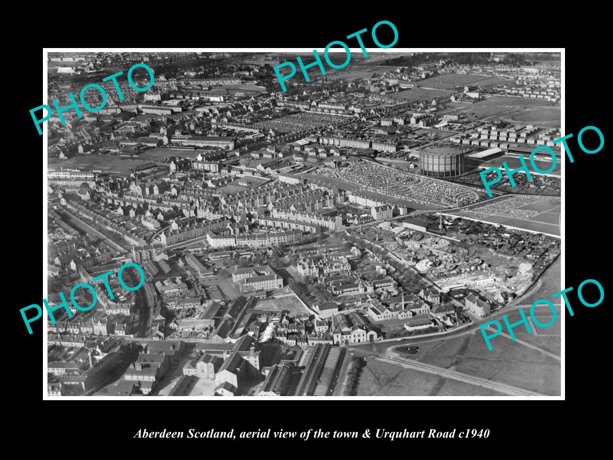 OLD LARGE HISTORIC PHOTO OF ABERDEEN SCOTLAND, VIEW OF TOWN & URQUHART Rd c1940