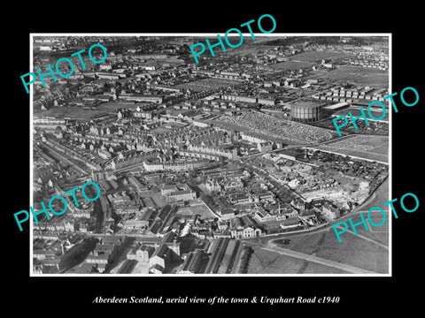 OLD LARGE HISTORIC PHOTO OF ABERDEEN SCOTLAND, VIEW OF TOWN & URQUHART Rd c1940