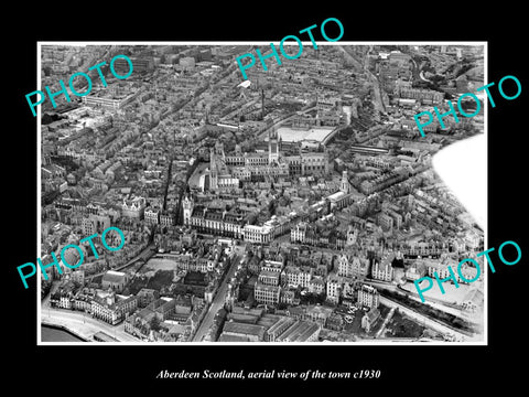 OLD LARGE HISTORIC PHOTO OF ABERDEEN SCOTLAND, AERIAL VIEW OF THE TOWN c1930