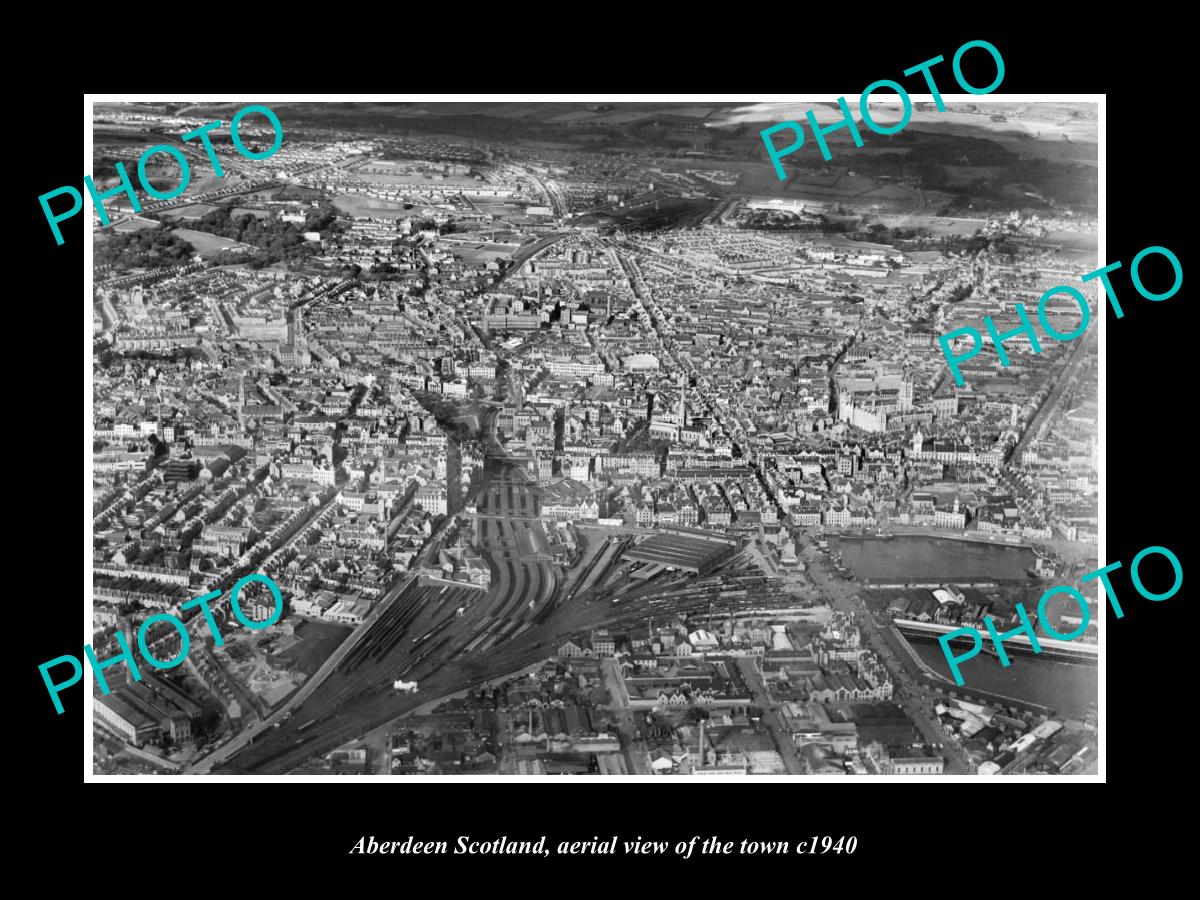 OLD LARGE HISTORIC PHOTO OF ABERDEEN SCOTLAND, AERIAL VIEW OF THE TOWN c1940 1