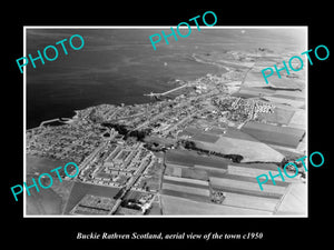 OLD LARGE HISTORIC PHOTO OF BUCKIE RATHVEN SCOTLAND, AERIAL VIEW OF TOWN c1950