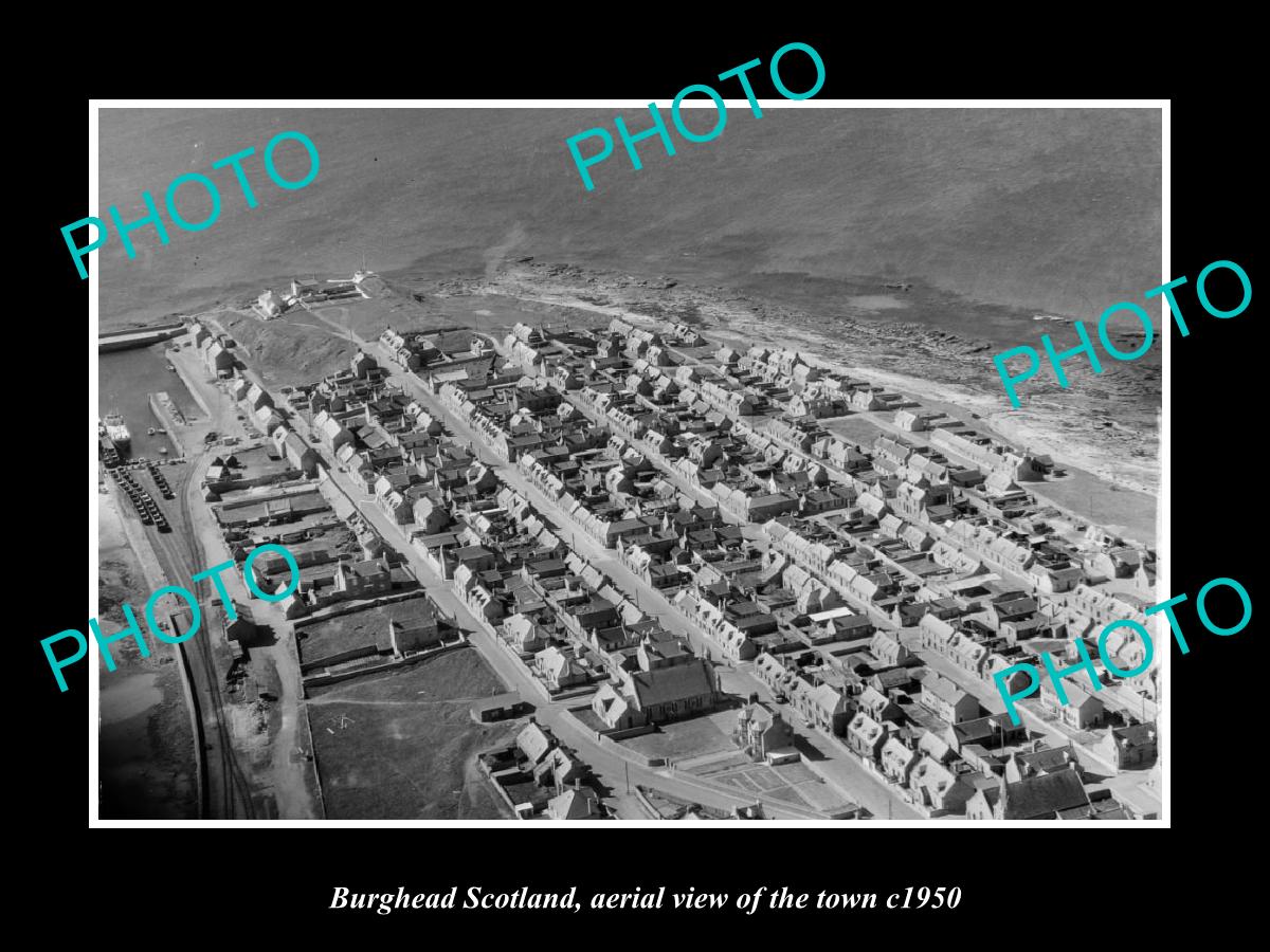 OLD LARGE HISTORIC PHOTO OF BURGHEAD SCOTLAND, AERIAL VIEW OF TOWN c1950 2