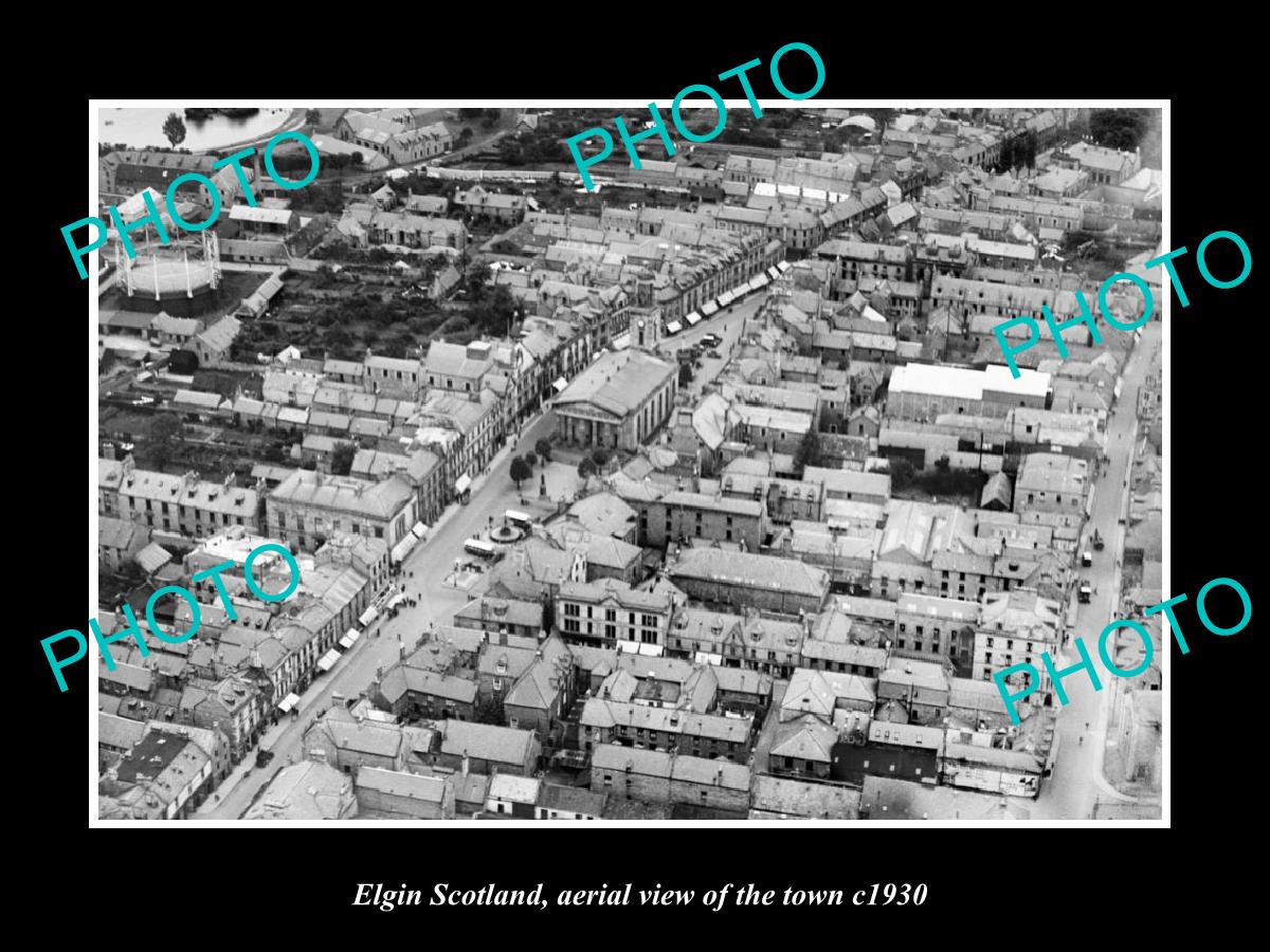 OLD LARGE HISTORIC PHOTO OF ELGIN SCOTLAND, AERIAL VIEW OF THE TOWN c1930 1