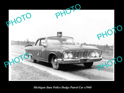 OLD LARGE HISTORIC PHOTO OF MICHIGAN STATE POLICE DODGE PATROL CAR c1960