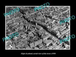 OLD LARGE HISTORIC PHOTO OF ELGIN SCOTLAND, AERIAL VIEW OF THE TOWN c1950 1