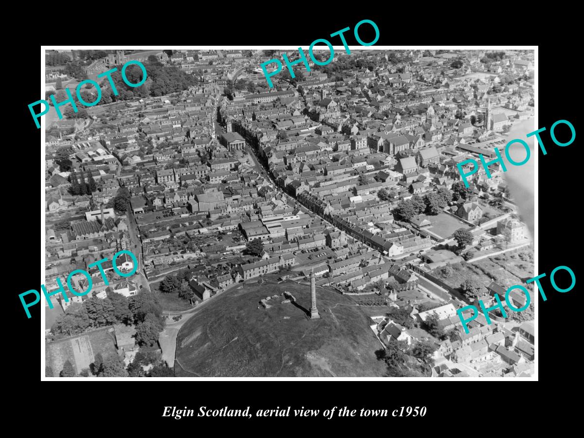 OLD LARGE HISTORIC PHOTO OF ELGIN SCOTLAND, AERIAL VIEW OF THE TOWN c1950 2