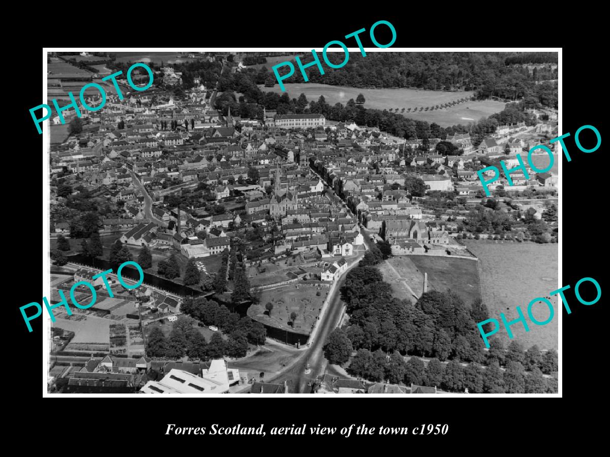 OLD LARGE HISTORIC PHOTO OF FORRES SCOTLAND, AERIAL VIEW OF THE TOWN c1950 2