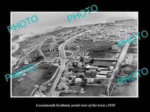 OLD LARGE HISTORIC PHOTO OF LOSSIEMOUTH SCOTLAND, AERIAL VIEW OF TOWN c1930 1