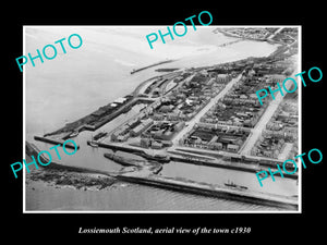 OLD LARGE HISTORIC PHOTO OF LOSSIEMOUTH SCOTLAND, AERIAL VIEW OF TOWN c1930 2