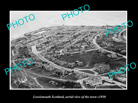 OLD LARGE HISTORIC PHOTO OF LOSSIEMOUTH SCOTLAND, AERIAL VIEW OF TOWN c1930 3