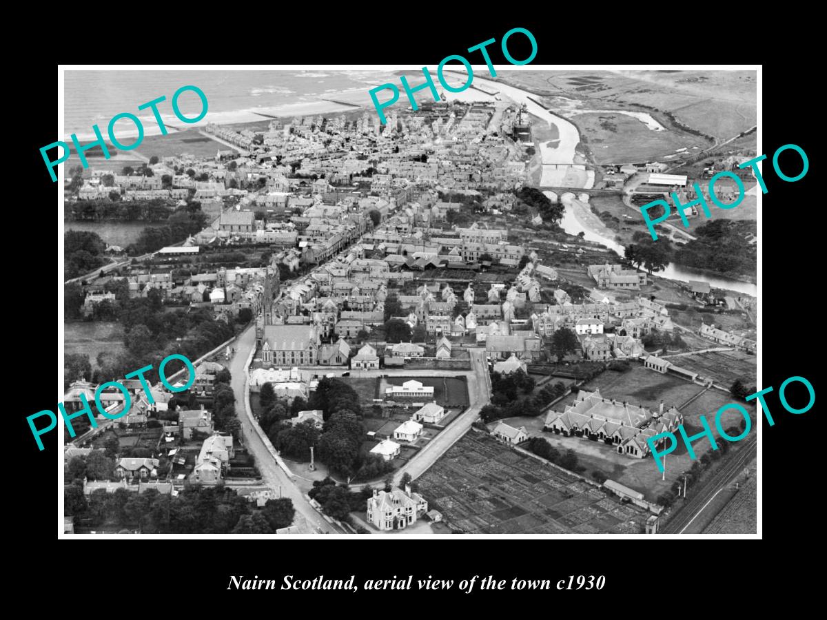 OLD LARGE HISTORIC PHOTO OF NAIRN SCOTLAND, AERIAL VIEW OF THE TOWN c1930 1