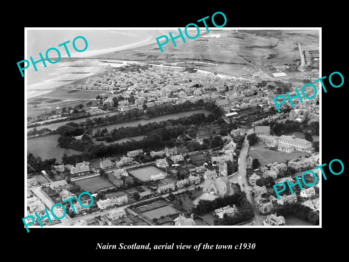 OLD LARGE HISTORIC PHOTO OF NAIRN SCOTLAND, AERIAL VIEW OF THE TOWN c1930 2