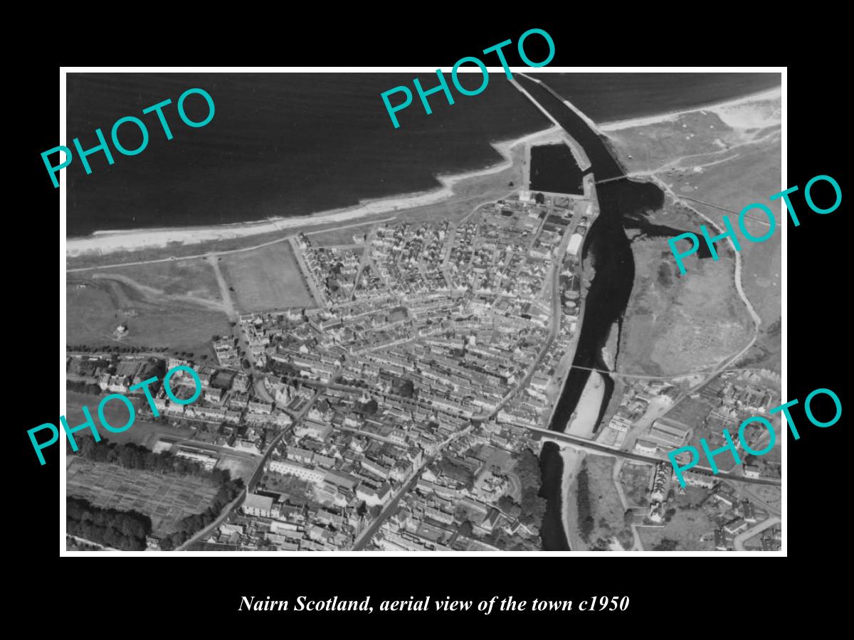 OLD LARGE HISTORIC PHOTO OF NAIRN SCOTLAND, AERIAL VIEW OF THE TOWN c1950 1