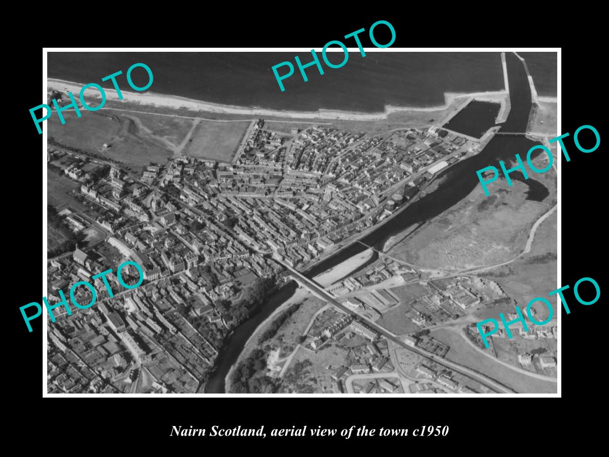 OLD LARGE HISTORIC PHOTO OF NAIRN SCOTLAND, AERIAL VIEW OF THE TOWN c1950 2