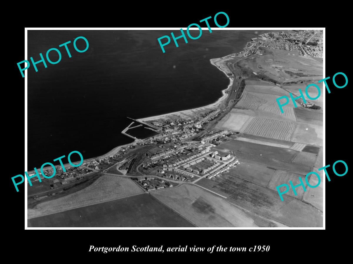 OLD LARGE HISTORIC PHOTO OF PORTGORDON SCOTLAND, AERIAL VIEW OF TOWN c1950