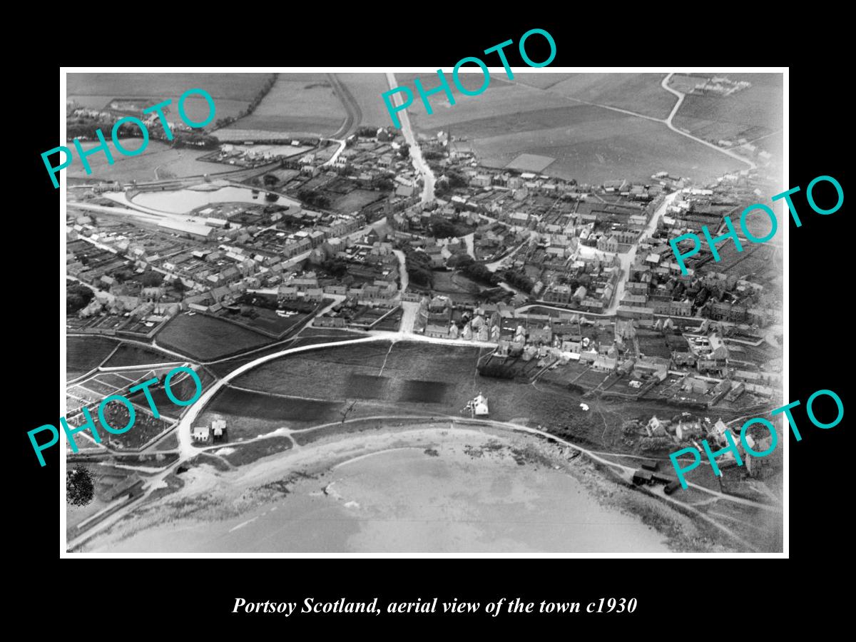 OLD LARGE HISTORIC PHOTO OF PORTSOY SCOTLAND, AERIAL VIEW OF TOWN c1930 1