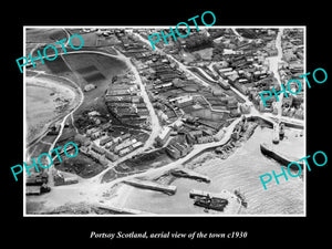 OLD LARGE HISTORIC PHOTO OF PORTSOY SCOTLAND, AERIAL VIEW OF TOWN c1930 2