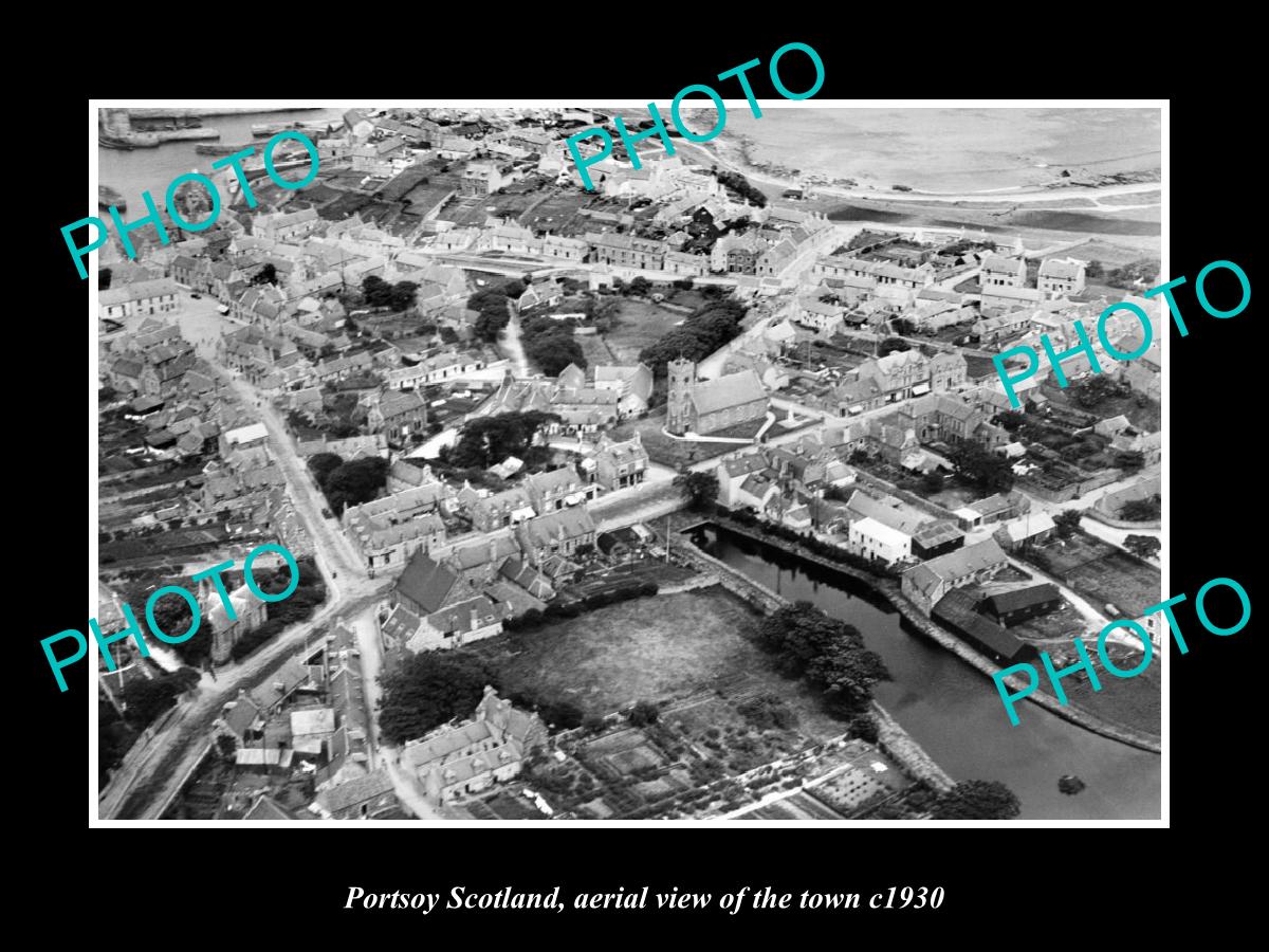 OLD LARGE HISTORIC PHOTO OF PORTSOY SCOTLAND, AERIAL VIEW OF TOWN c1930 3