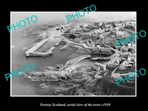 OLD LARGE HISTORIC PHOTO OF PORTSOY SCOTLAND, AERIAL VIEW OF TOWN c1930 4