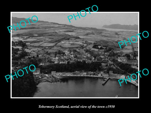 OLD LARGE HISTORIC PHOTO OF TOBERMORY SCOTLAND, AERIAL VIEW OF TOWN c1950 1