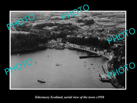 OLD LARGE HISTORIC PHOTO OF TOBERMORY SCOTLAND, AERIAL VIEW OF TOWN c1950 2