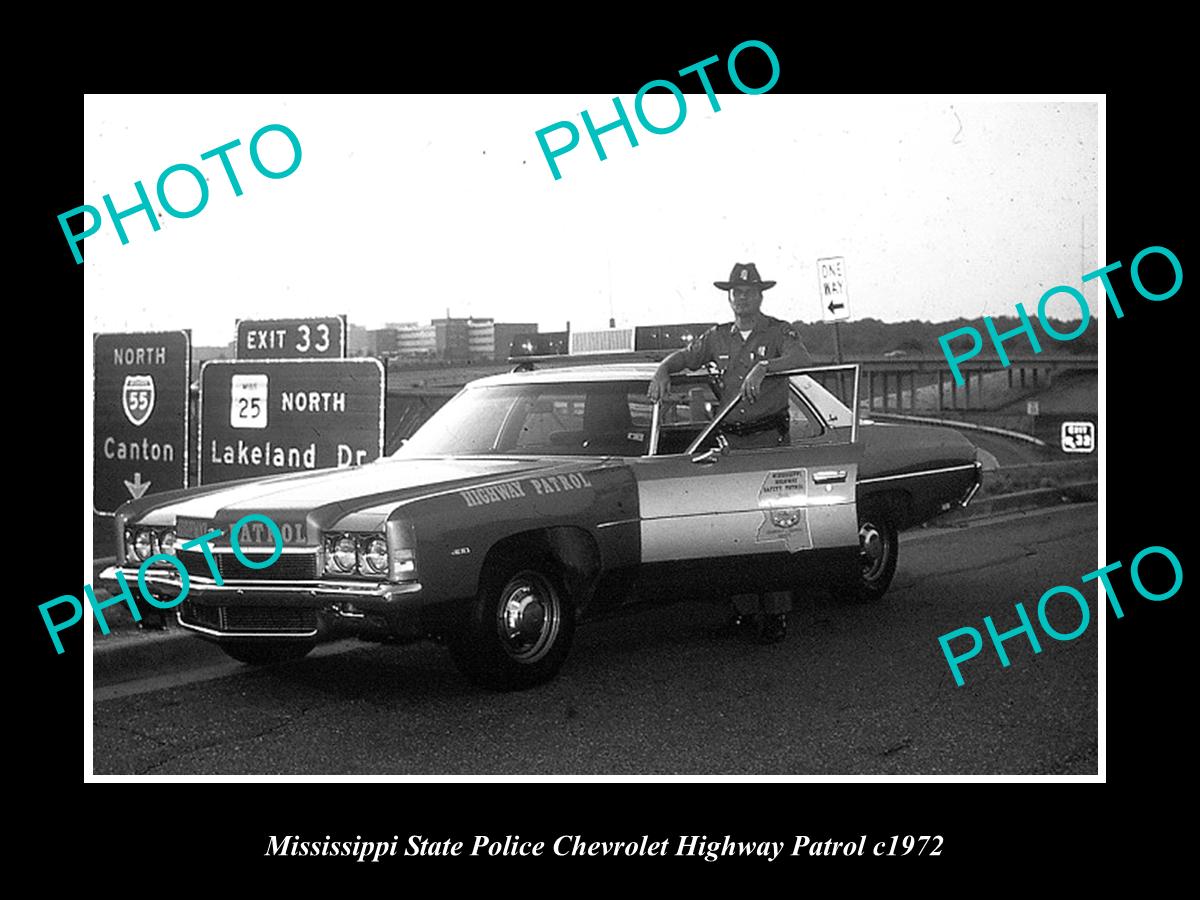 OLD LARGE HISTORIC PHOTO OF MISSISSIPPI STATE POLICE CHEVROLET PATROL CAR c1971