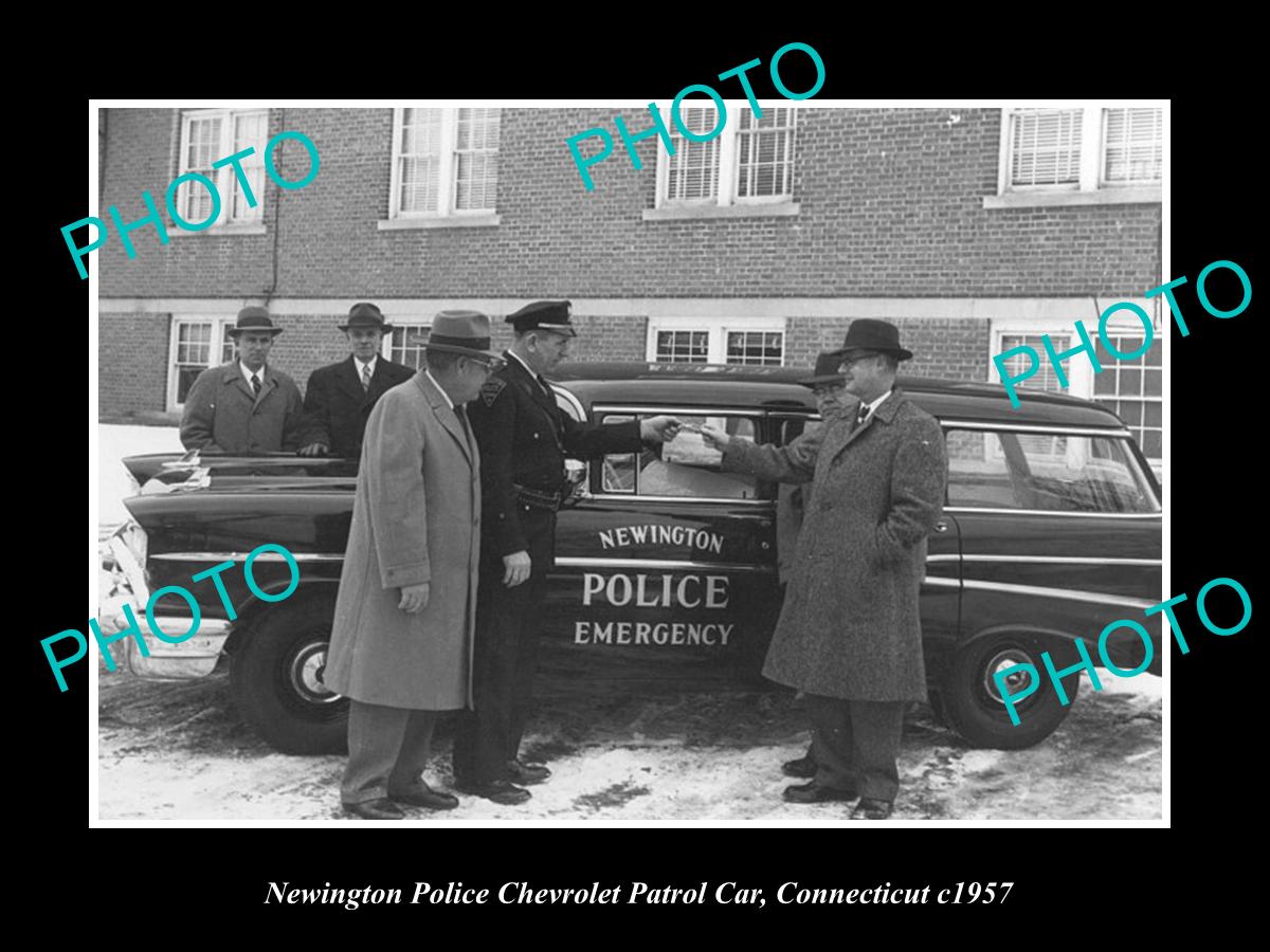 OLD LARGE HISTORIC PHOTO OF NEWINGTON CONNECTICUT, THE POLICE CHEVROLET CAR 1957