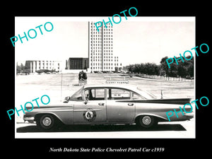 OLD LARGE HISTORIC PHOTO OF NORTH DAKOTA STATE POLICE CHEVROLET PATROL CAR c1959