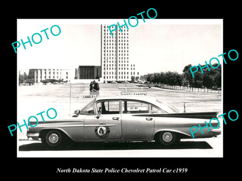 OLD LARGE HISTORIC PHOTO OF NORTH DAKOTA STATE POLICE CHEVROLET PATROL CAR c1959