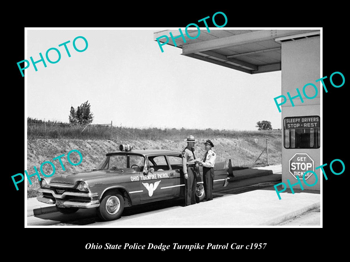 OLD LARGE HISTORIC PHOTO OF OHIO STATE POLICE DODGE PATROL CAR c1957, TURNPIKE