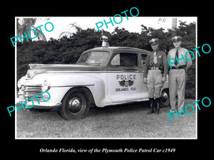 OLD LARGE HISTORIC PHOTO OF ORLANDO FLORIDA, THE POLICE PLYMOUTH PATROL CAR 1949