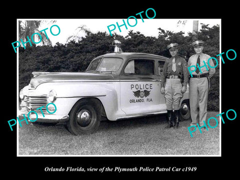 OLD LARGE HISTORIC PHOTO OF ORLANDO FLORIDA, THE POLICE PLYMOUTH PATROL CAR 1949