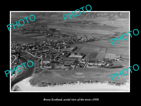 OLD LARGE HISTORIC PHOTO OF BRORA SCOTLAND, AERIAL VIEW OF THE TOWN c1950 1