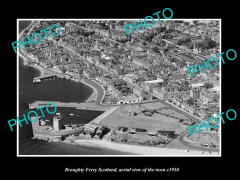 OLD LARGE HISTORIC PHOTO OF BROUGHTY FERRY SCOTLAND, AERIAL VIEW OF TOWN c1950 1