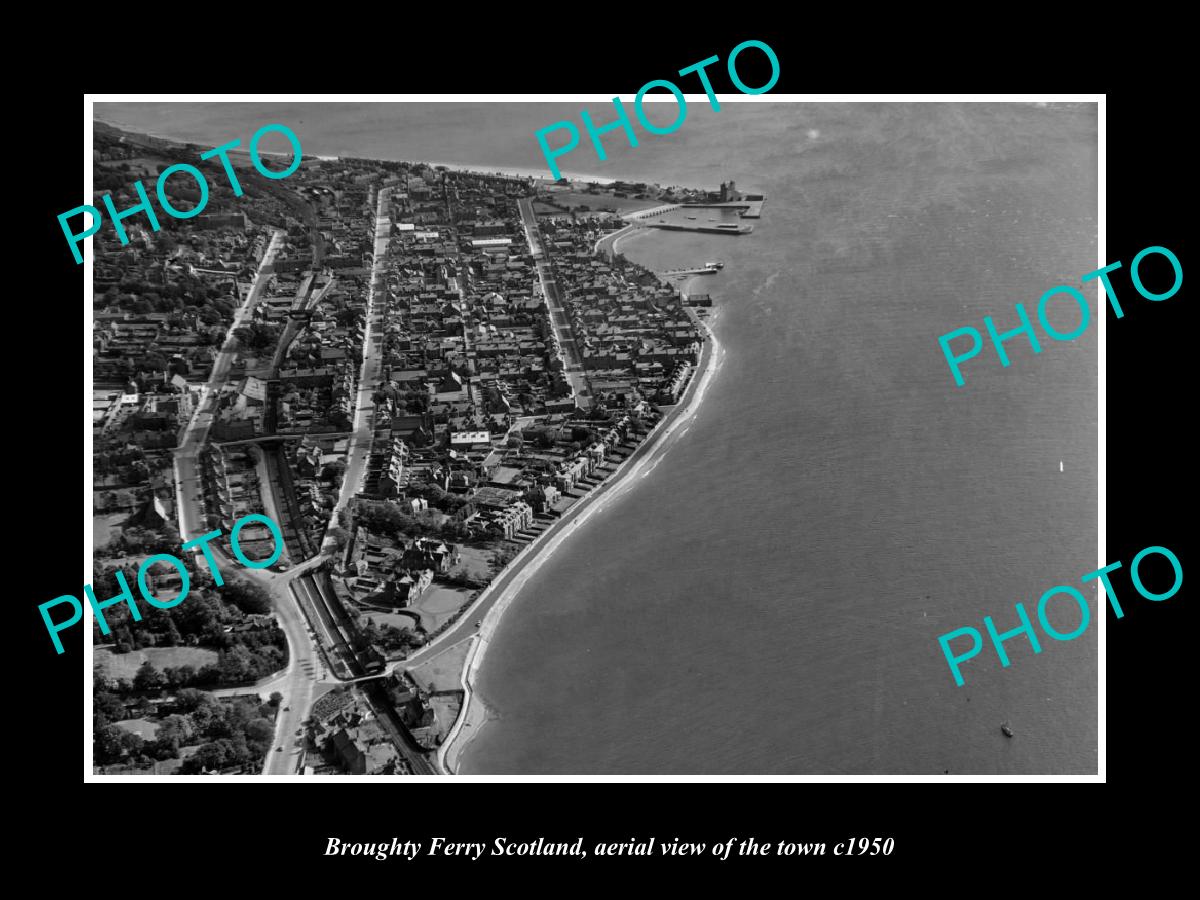 OLD LARGE HISTORIC PHOTO OF BROUGHTY FERRY SCOTLAND, AERIAL VIEW OF TOWN c1950 2