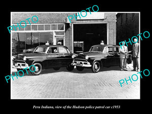 OLD LARGE HISTORIC PHOTO OF PERU INDIANA, THE POLICE HUDSON PATROL CARS c1953