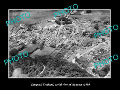 OLD LARGE HISTORIC PHOTO OF DINGWALL SCOTLAND, AERIAL VIEW OF THE TOWN c1930