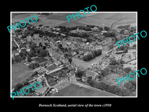 OLD LARGE HISTORIC PHOTO OF DORNOCH SCOTLAND, AERIAL VIEW OF THE TOWN c1950