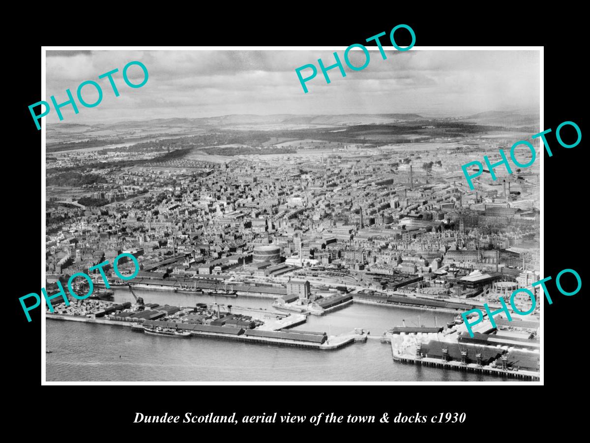 OLD LARGE HISTORIC PHOTO OF DUNDEE SCOTLAND, AERIAL VIEW OF TOWN & DOCKS c1930 2