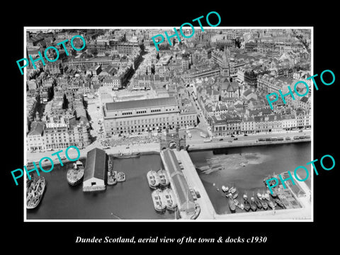 OLD LARGE HISTORIC PHOTO OF DUNDEE SCOTLAND, AERIAL VIEW OF TOWN & DOCKS c1930 3