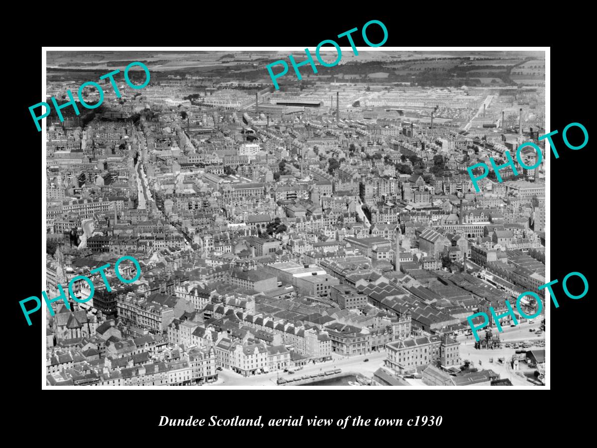 OLD LARGE HISTORIC PHOTO OF DUNDEE SCOTLAND, AERIAL VIEW OF THE TOWN c1930