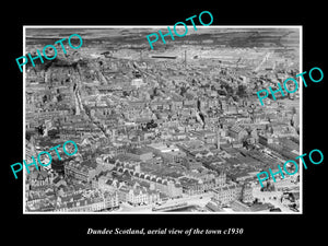 OLD LARGE HISTORIC PHOTO OF DUNDEE SCOTLAND, AERIAL VIEW OF THE TOWN c1930