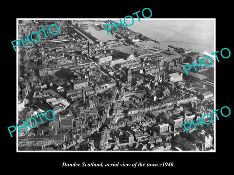 OLD LARGE HISTORIC PHOTO OF DUNDEE SCOTLAND, AERIAL VIEW OF THE TOWN c1940 1