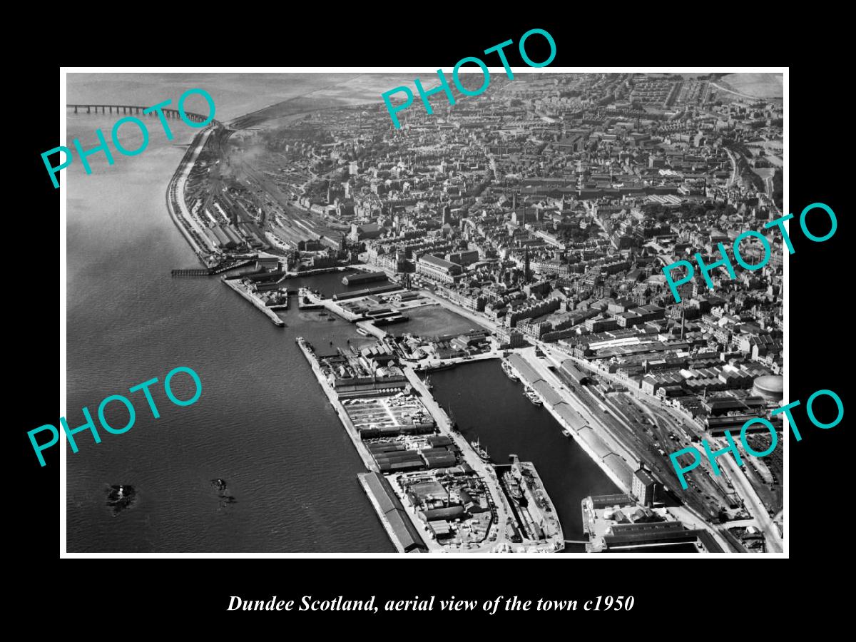 OLD LARGE HISTORIC PHOTO OF DUNDEE SCOTLAND, AERIAL VIEW OF THE TOWN c1950 1