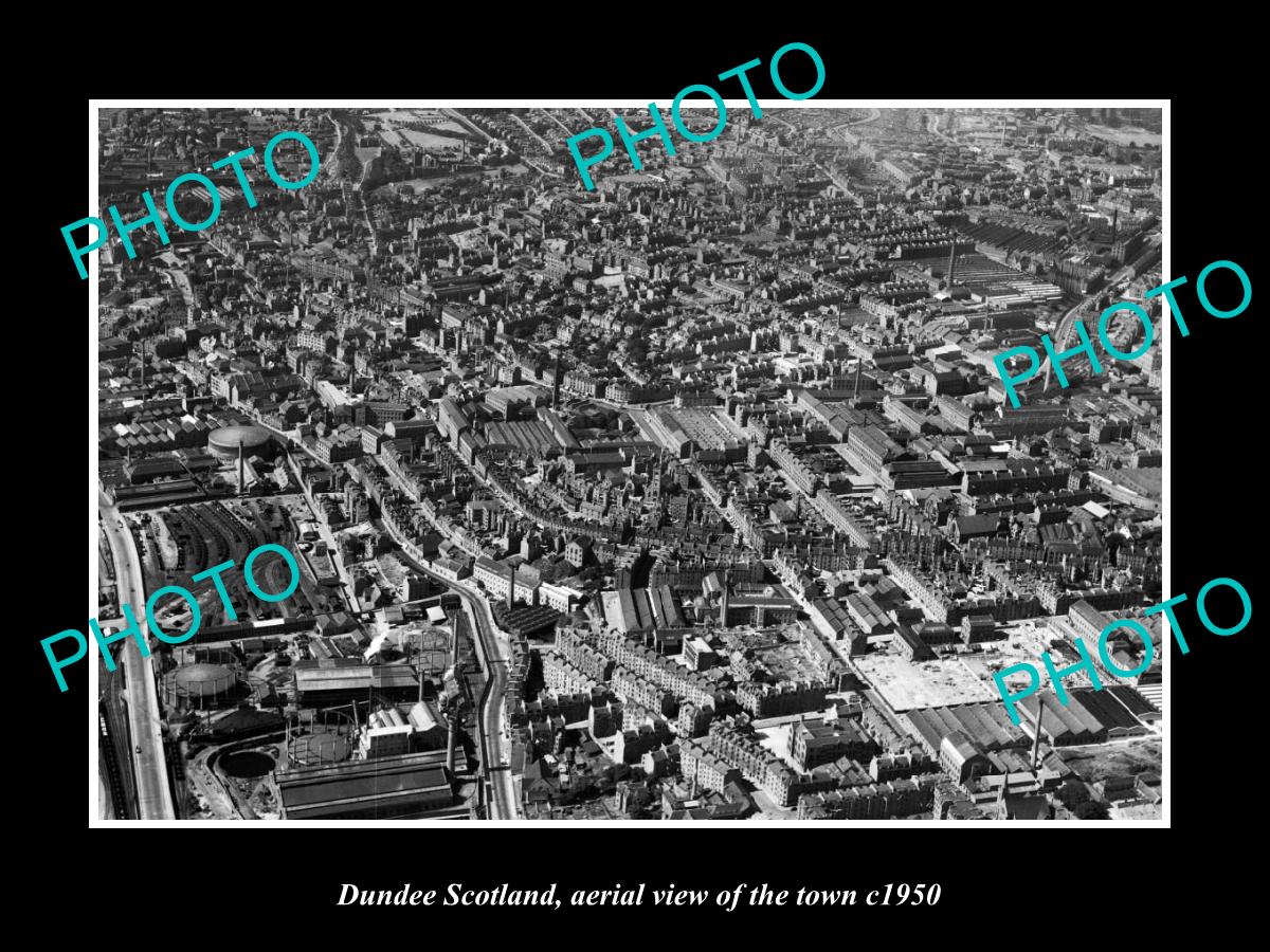 OLD LARGE HISTORIC PHOTO OF DUNDEE SCOTLAND, AERIAL VIEW OF THE TOWN c1950 2