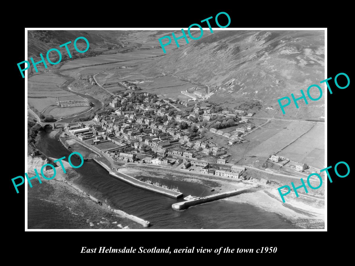 OLD LARGE HISTORIC PHOTO OF EAST HELMSDALE SCOTLAND, AERIAL VIEW OF TOWN c1950